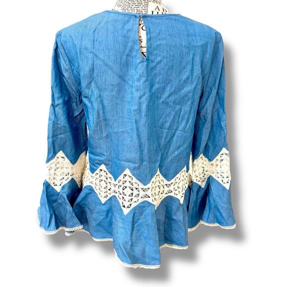 Jonathan Simkhai Size XS Blue Lace Embellished Blouse Top Cottage Peasant - Picture 5 of 5